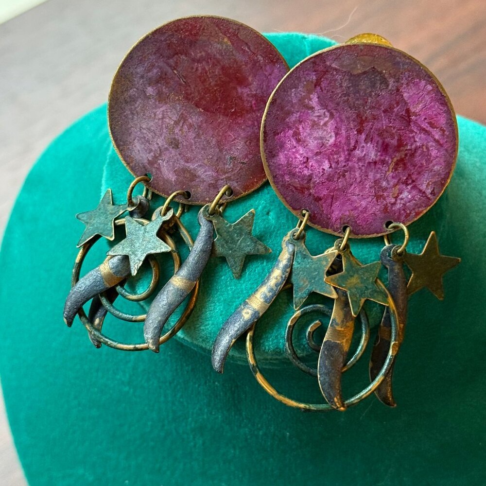 Vintage Painted Purple and Teal Whimsigoth Earrings